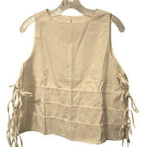 Cream Sleeveless Cotton Tie Side Shell Top with Pintuck Details